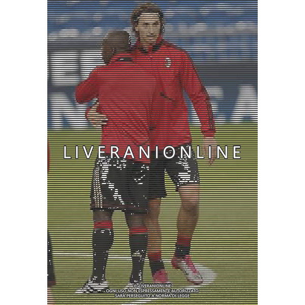 MADRID 18/10/2010.- Milan training at Bernabeu Stadium before tomorrow\'s champions league match Real Madrid vs Milan. Zlatan Ibrahimovic and Clarence Seedorf. Photo: Cesar Cebolla / ALFAQUI - AG. ALDO LIVERANI SAS ITALY ONLY MADRID - ALLENAMENTO MILAN AC PRIMA DELLA PARTITA DI CHAMPIONS LEAGUE CONTRO IL REAL MADRID
