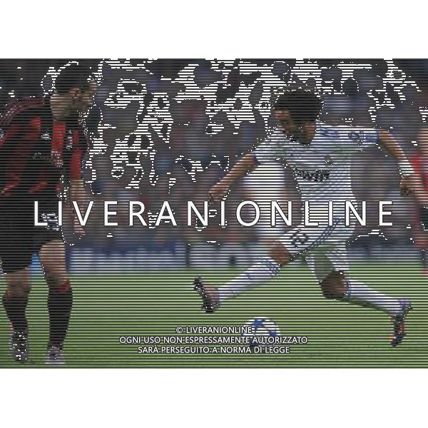 (101020) -- MADRID, Oct. 20, 2010 (Xinhua) -- Marcelo (R) of Real Madrid breaks through during the 2010/2011 UEFA Champions League Group G soccer match against AC Milan at Santiago Bernabeu stadium in Madrid, capital of Spain, Oct.19, 2010. Real Madrid won 2-0. (Xinhua/Chen Haitong) (xm) ©photoshot/Agenzia Aldo Liverani Sas - ITALY ONLY: Real Madrid - Milan UEFA Champions League 2010/2011 Gruppo G stadio Santiago Bernabeu a Madrid , capitale della Spagna, 19/10/2010. Real Madrid ha vinto 2-0.