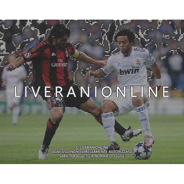 (101020) -- MADRID, Oct. 20, 2010 (Xinhua) -- Marcelo (R) of Real Madrid controls the ball during the 2010/2011 UEFA Champions League Group G soccer match against AC Milan at Santiago Bernabeu stadium in Madrid, capital of Spain, Oct.19, 2010. Real Madrid won 2-0. (Xinhua/Chen Haitong) (xm) ©photoshot/Agenzia Aldo Liverani Sas - ITALY ONLY: Real Madrid - Milan UEFA Champions League 2010/2011 Gruppo G stadio Santiago Bernabeu a Madrid , capitale della Spagna, 19/10/2010. Real Madrid ha vinto 2-0.