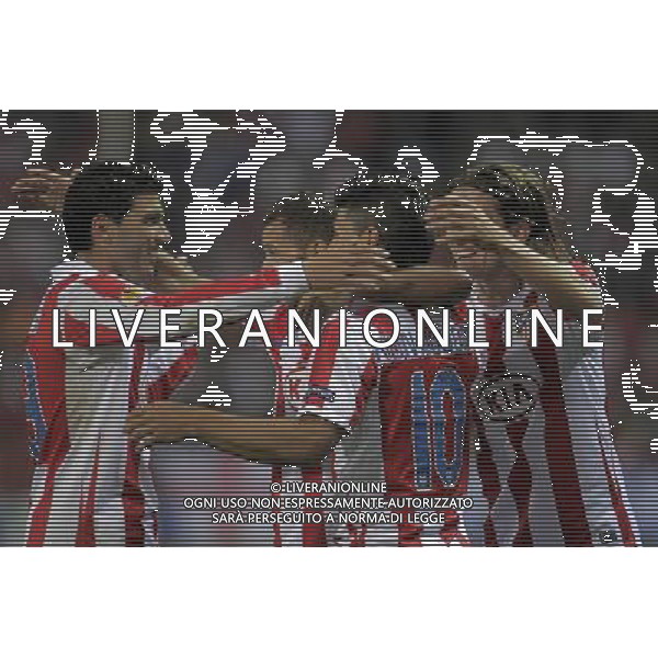 Atletico de Madrid\'s Jose Antonio Reyes, Simao Sabrosa, Kun Aguero and Filipe Luis celebrate goal during Europe League match.October 21,2010. (ALTERPHOTOS/Acero) - ALFAQUI - AG. ALDO LIVERANI SAS ITALY ONLY UEFA EUROPA LEAGUE 2010-2011: ATLETICO MADRID vs ROSENBORG ESULTANZA