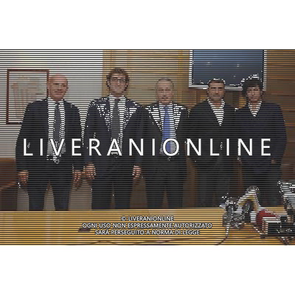 Roma - 25/10/2010 - sede FIGC - Presentazione del nuovo CT dell\'Under 21 Ciro Ferrara - nella foto: ARRIGO SACCHI - CIRO FERRARA - GIANCARLO ABETE - ANGELO PERUZZI - DEMETRIO ALBERTINI ph. Corradetti / © Aldo Liverani Sas