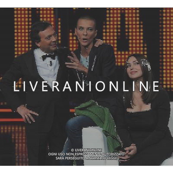 COLOGNO M.SE (MI) 27/10/2010 STUDI TELEVISIVI DI MEDIASET VIALE EUROPA TRASMISSIONE TELEVISIVA: -CHIAMBRETTI NIGHT- NELLA FOTO MONICA BELLUCCI, PIERO CHIAMBRETTI E ROSALINDA CELENTANO FOTO ROMANO/AG ALDO LIVERANI