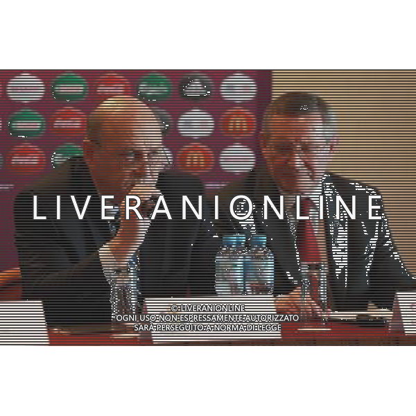 VARSAVIA ( POLONIA) - Hotel Sofitel Victoria UEFA EURO 2012. Presentati i loghi delle citta - sede polacche nella foto: Grzegorz Lato ( presidente della federazione polacca (PZPN) - Adam Olkowicz ( Direttore Polacco del Torneo) © LUKASZ GROCHALA/CYFRASPORT/NEWSPIX.PL - Ag. Aldo Liverani sas ITALY ONLY