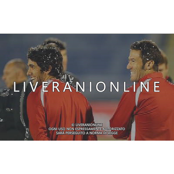 FC Braga players, Silvio, right and Hugo Vian, center, smiles, during practice session, prior their UEFA Champions league match in group H against FC Partizan Belgrade, Serbia, Thursday, November. 02, 2010. © Srdjan Stevanovic/Starsportphoto.com - NEWSPIX.PL - AG. ALDO LIVERANI SAS ITALY ONLY UEFA CHAMPIONS LEAGUE 2010-2011 : allenamento FC BRAGA *** Local Caption *** 