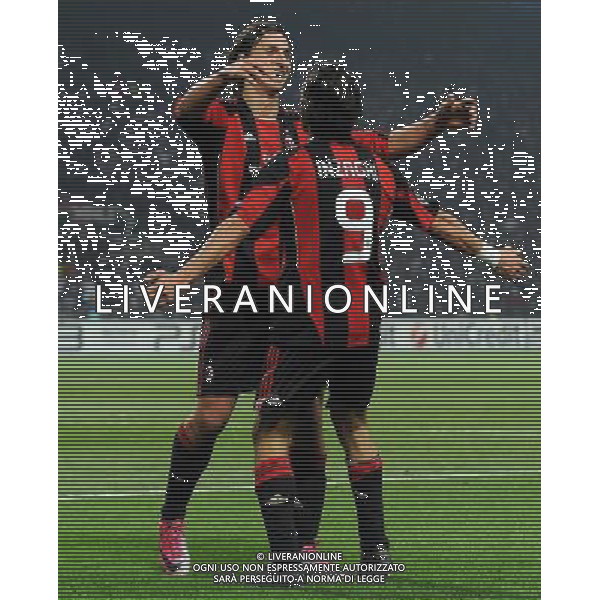 UEFA Champions League 2010/2011 Gruppo G Milano - 03.11.2010 Milan-Real Madrid Nella Foto: esultanza dopo il primo gol di filippo inzaghi con zlatan ibrahimovic /Ph.Vitez-Ag. Aldo Liverani