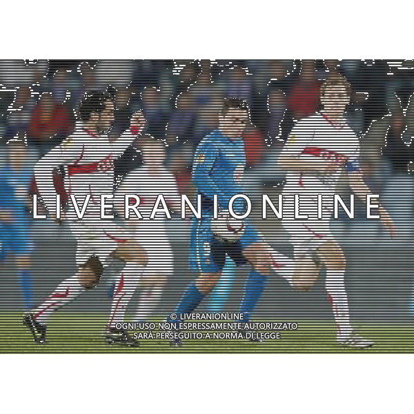 Stuttgart\'s Cristian Molinaro and Georg Niedermeier against Getafe\'s Adrian Colunga during Europa League match. November 04, 2010. (ALTERPHOTOS/Alvaro Hernandez). - ALFAQUI - AG. ALDO LIVERANI SAS ITALY ONLY MADRID - UEFA EUROPA LEAGUE 2010-2011 partita: GETAFE vs STOCCARDA