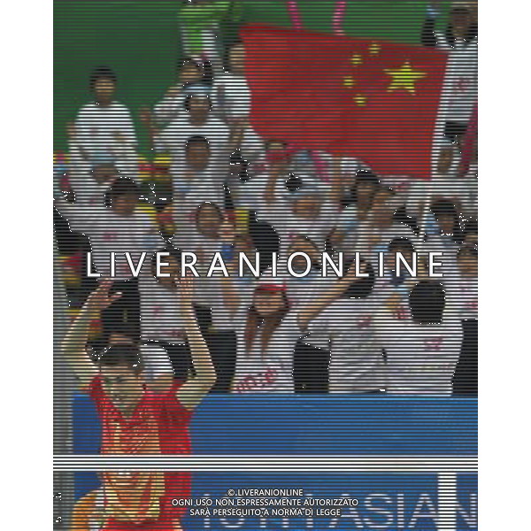 (101116) -- GUANGZHOU, Nov. 16, 2010 () -- Ge Yusheng of China celebrates a score during the men\'s team preliminary match group B of the Sepaktakraw event against the team of Malaysia at the 16th Asian Games held in Guangzhou, capital of south China\'s Guangdong Province, Nov. 16, 2010. The team of China lost by 1-2. (/Li Ming) (sss) ©photoshot/Agenzia Aldo Liverani Sas - ITALY ONLY - 16a Giochi Asiatici di Guangzhou, nel sud della Cina