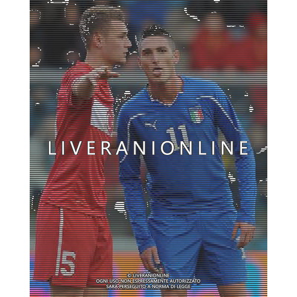 Gara Amichevole Nazionali Under 21 Fermo - 17.11.2010 Italia-Turchia Nella Foto:macheda fa la lingua al proprio avversario /Ph.Vitez-Ag. Aldo Liverani