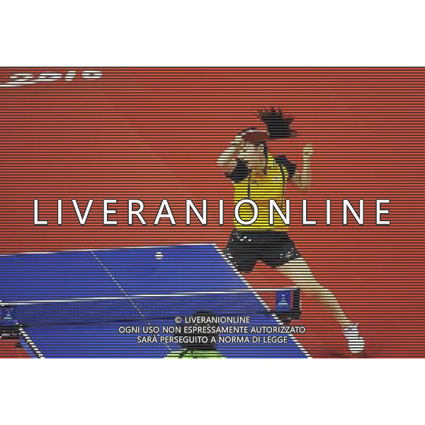 (101118) -- GUANGZHOU, Nov. 18, 2010 (Xinhua) -- Ai Fukuhara of Japan returns the ball against Olga Kim of Uzbekistan during the 1/16 round of women\'s singles of table tennis at the 16th Asian Games in Guangzhou, south China\'s Guangdong Province, Nov. 18, 2010. Ai Fukuhara won 4-0. (Xinhua/Xu Jiajun)(wll) ©PHOTOSHOT /Agenzia Aldo Liverani Sas - ITALY ONLY - CINA: 16mi Giochi Asiatici di Guangzhou