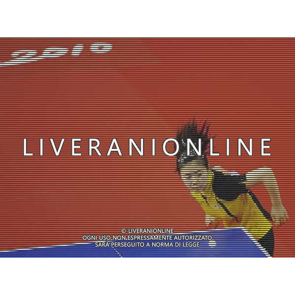 (101118) -- GUANGZHOU, Nov. 18, 2010 (Xinhua) -- Ai Fukuhara of Japan returns the ball against Olga Kim of Uzbekistan during the 1/16 round of women\'s singles of table tennis at the 16th Asian Games in Guangzhou, south China\'s Guangdong Province, Nov. 18, 2010. Ai Fukuhara won 4-0. (Xinhua/Xu Jiajun)(wll) ©PHOTOSHOT /Agenzia Aldo Liverani Sas - ITALY ONLY - CINA: 16mi Giochi Asiatici di Guangzhou