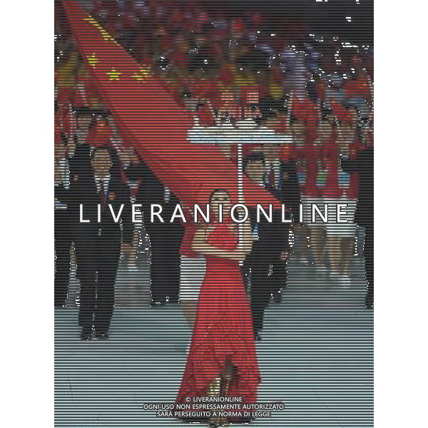 Chinese athletes arrive for the Asian Games opening ceremony on the Haixinsha Island in Guangzhou in south China\'s Guangdong province on Friday, Nov. 12, 2010.(Photo By Kun Ge/ColorChinaPhoto) - AG. ALDO LIVERANI SAS ITALY ONLY CINA - GIOCHI ASIATICI DI GUANGZHOU 2010