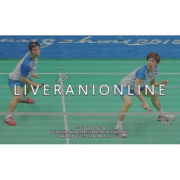 (101118) -- GUANGZHOU, Nov. 18, 2010 () -- South Korea\'s Chung Jae Sung/Lee Yong Dae (R) compete during men\'s double quarter-final of badminton against China\'s Cai Yun /Fu Haifeng at the 16th Asian Games in Guangzhou, south China\'s Guangdong Province, Nov. 18, 2010. Cheng/Lee won the match 2-0. (/Lu Hanxin)(rzl) ©photoshot/Agenzia Aldo Liverani Sas - ITALY ONLY - CINA: 16mi Giochi Asiatici di Guangzhou