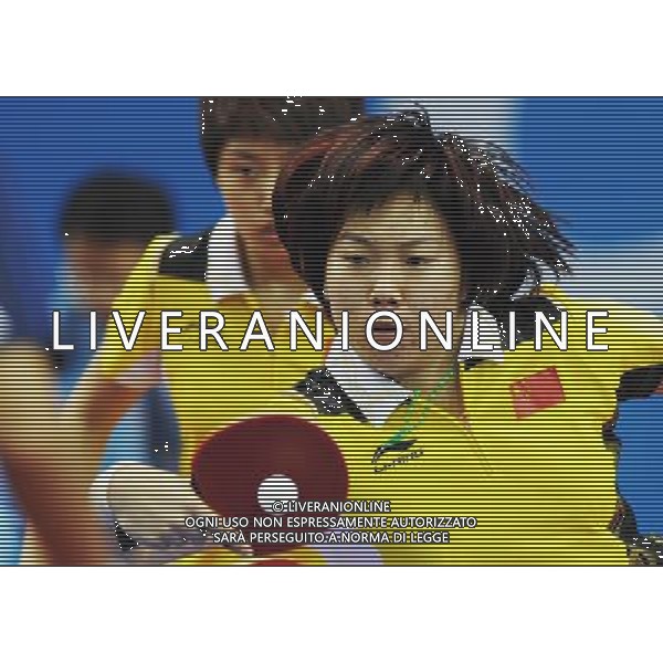 (101118) -- GUANGZHOU, Nov. 18, 2010 () -- China\'s Guo Yue (L)/Li Xiaoxia compete against Lao\'s Sengdavy Phiathep/Thiphakone Southamavong during women\'s double 1/8 final of table tennis at the 16th Asian Games in Guangzhou, south China\'s Guangdong Province, Nov. 18, 2010. Guo Yue/Li Xiaoxia won the match 3-0. (/Xu Jiajun) ©photoshot/Agenzia Aldo Liverani Sas - ITALY ONLY - CINA: 16mi Giochi Asiatici di Guangzhou