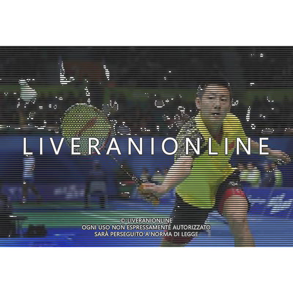 (101118) -- GUANGZHOU, Nov. 18, 2010 () -- China\'s Chen Jin returns the shuttlecock against South Korea\'s Lee Hyun Il during men\'s singles 1/8 final of badminton at the 16th Asian Games in Guangzhou, south China\'s Guangdong Province, Nov. 18, 2010. Chen Jin won the match 2-0. (/Lu Hanxin) ©photoshot/Agenzia Aldo Liverani Sas - ITALY ONLY - CINA: 16mi Giochi Asiatici di Guangzhou