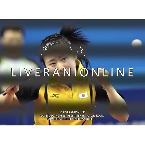 (101118) -- GUANGZHOU, Nov. 18, 2010 () -- Ai Fukuhara of Japan returns to Huang Yi Hua of Chinese Taipei during women\'s singles 1/8 final of table tennis competition at the 16th Asian Games in Guangzhou, south China\'s Guangdong Province,on Nov. 18, 2010. Ai Fukuhara won 4-0 to enter the next round. (/Yang Shiyao) ©photoshot/Agenzia Aldo Liverani Sas - ITALY ONLY - CINA: 16mi Giochi Asiatici di Guangzhou