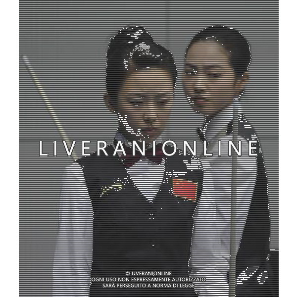 (101118) -- GUANGZHOU, Nov. 18, 2010 () -- China\'s Pan Xiaoting(front) and South Korea\'s Cha You Ram react during their women\'s 9-ball pool singles quarterfinals match of billiard at the 16th Asian Games in Guangzhou, capital of south China\'s Guangdong Province, Nov. 18, 2010. Pan won the match 7-6 to enter the semifinals of the event. (/Yang Lei) ©photoshot/Agenzia Aldo Liverani Sas - ITALY ONLY - CINA: 16mi Giochi Asiatici di Guangzhou