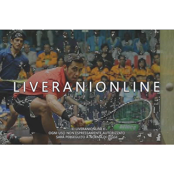 (101120) -- GUANGZHOU, Nov. 20, 2010 () -- Azlan Mohamad Iskandar of Malaysia competes during the men\'s individual Squash semifinals against Saurav Ghosal of India at the 16th Asian Games in Guangzhou, south China\'s Guangdong Province, Nov. 20, 2010. Azlan Mohamad Iskandar won the match by 3-1 and entered the final. (/Wang Lei) ©photoshot/Agenzia Aldo Liverani Sas - ITALY ONLY - CINA: 16mi Giochi Asiatici