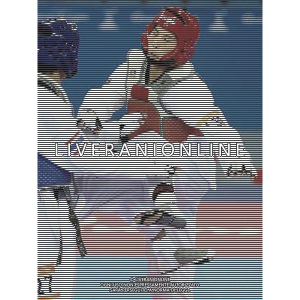 (101120) -- GUANGZHOU, Nov. 20, 2010 () -- Hsu Chia Lin(R) of Chinese Taipei fights against Chutchawal Khawlaor of Thailand during the semifinal of men\'s under 54kg of taekwondo at the 16th Asian Games in Guangzhou, south China\'s Guangdong Province, Nov. 20, 2010. Hsu Chia Lin lost to Chutchawal Khawlaor with 4-7 and took the bronze. (/Chen Kai)(wll) ©photoshot/Agenzia Aldo Liverani Sas - ITALY ONLY - CINA: 16mi Giochi Asiatici