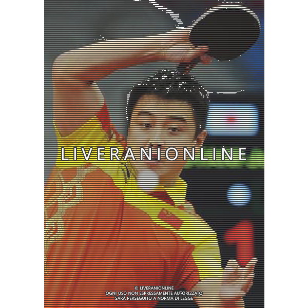 (101120) -- GUANGZHOU, Nov. 20, 2010 () -- Wang Hao of China returns the ball during the men\'s singles semifinal of table tennis competition against Jun Mizutani of Japan at the 16th Asian Games in Guangzhou, south China\'s Guangdong Province, Nov. 20, 2010. Wang Hao won 4-0 and entered the final. (/Xu Jiajun) ©photoshot/Agenzia Aldo Liverani Sas - ITALY ONLY - CINA: 16mi Giochi Asiatici