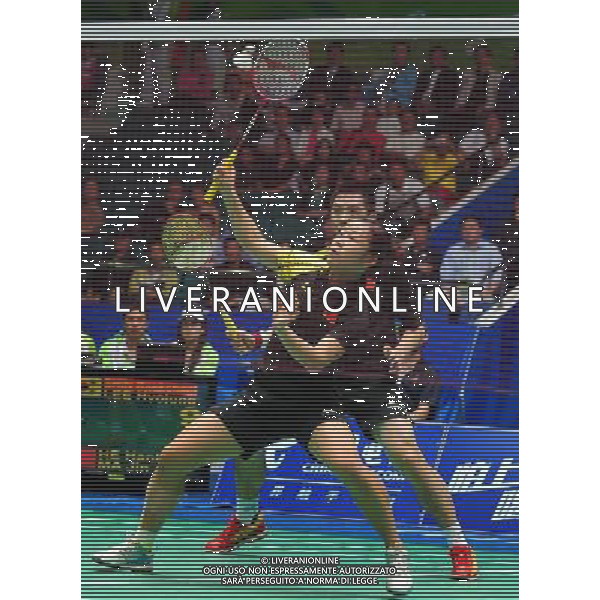 (101120) -- GUANGZHOU, Nov. 20, 2010 () -- He Hanbin and Ma Jin (front) of China compete during the mixed doubles semifinal of badminton competition against Shin Baek Cheol and Lee Hyo Jung of South Korea at the 16th Asian Games in Guangzhou, south China\'s Guangdong Province, Nov. 20, 2010. He Hanbin and Ma Jin lost 1-2 to miss the final. (/Lu Hanxin) ©photoshot/Agenzia Aldo Liverani Sas - ITALY ONLY - CINA: 16mi Giochi Asiatici