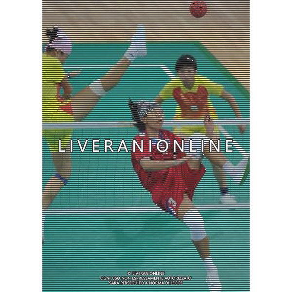 (101120) -- GUANGZHOU, Nov. 20, 2010 () -- Thailand\'s Daranee Wongcharern (C) competes in the women\'s team final of Sepaktakraw against China at the 16th Asian Games in Guangzhou, south China\'s Guangdong Province, Nov. 20, 2010. Thailand won by 2-0 and claimed the title of the event. (/Yan Yan) ©photoshot/Agenzia Aldo Liverani Sas - ITALY ONLY - CINA: 16mi Giochi Asiatici