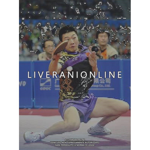 (101120) -- GUANGZHOU, Nov. 20, 2010 () -- Ma Long of China competes during the men\'s singles final of table tennis competition against his compatriot Wang Hao at the 16th Asian Games in Guangzhou, south China\'s Guangdong Province, Nov. 20, 2010. Ma Long won the gold. (/Liu Dawei) ©photoshot/Agenzia Aldo Liverani Sas - ITALY ONLY - CINA: 16mi Giochi Asiatici