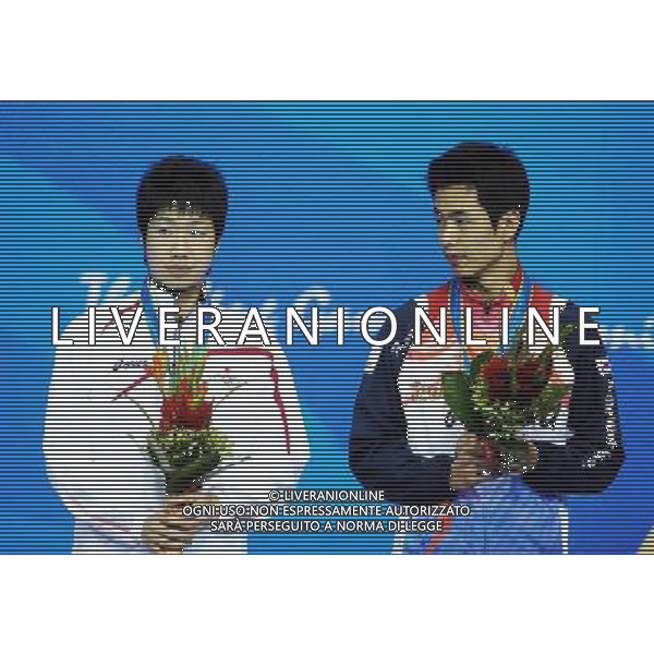 (101120) -- GUANGZHOU, Nov. 20, 2010 () -- Bronze medalists Mizutani Jun (L) of Japan and Joo Sae Hyuk of South Korea stand on the podium of the men\'s singles awarding ceremony of table tennis competition at the 16th Asian Games in Guangzhou, south China\'s Guangdong Province, Nov. 20, 2010. (/Xu Jiajun) ©photoshot/Agenzia Aldo Liverani Sas - ITALY ONLY - CINA: 16mi Giochi Asiatici