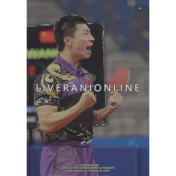 (101120) -- GUANGZHOU, Nov. 20, 2010 () -- Ma Long of China reacts during the men\'s singles final of table tennis competition against his compatriot Wang Hao at the 16th Asian Games in Guangzhou, south China\'s Guangdong Province, Nov. 20, 2010. Ma Long defeated Wang 4-2 and won the gold of the event. (/Fan Jun) ©photoshot/Agenzia Aldo Liverani Sas - ITALY ONLY - CINA: 16mi Giochi Asiatici