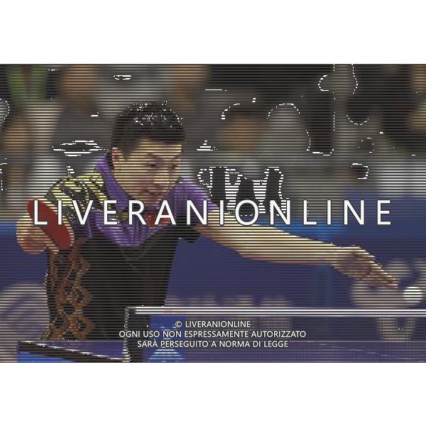 (101120) -- GUANGZHOU, Nov. 20, 2010 () -- Ma Long of China competes during the men\'s singles final of table tennis competition against his compatriot Wang Hao at the 16th Asian Games in Guangzhou, south China\'s Guangdong Province, Nov. 20, 2010. Ma Long defeated Wang 4-2 and won the gold of the event. (/Fan Jun) ©photoshot/Agenzia Aldo Liverani Sas - ITALY ONLY - CINA: 16mi Giochi Asiatici