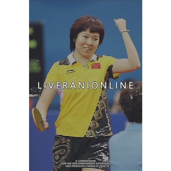 (101120) -- GUANGZHOU, Nov. 20, 2010 () -- Li Xiaoxia of China celebrates after the women\'s singles final of table tennis competition against Guo Yue of China at the 16th Asian Games in Guangzhou, south China\'s Guangdong Province, Nov. 20, 2010. Li Xiaoxia won 4-3 to get the gold medal. (/Fan Jun) ©photoshot/Agenzia Aldo Liverani Sas - ITALY ONLY - CINA: 16mi Giochi Asiatici