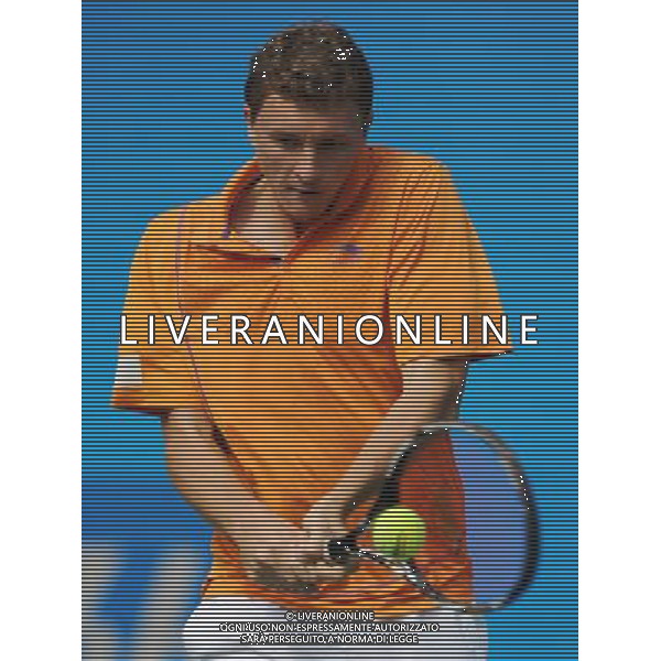 (101122) -- GUANGZHOU, Nov. 22, 2010 () -- Uzbekistan\'s Denis Istomin returns a shot during the men\'s singles semifinal of tennis against Japan\'s Go Soeda at the 16th Asian Games in Guangzhou, south China\'s Guangdong Province, Nov. 22, 2010. Denis Istomin won the match 2-0 and entered the final. (/Liu Siu Wai) ©photoshot/Agenzia Aldo Liverani Sas - ITALY ONLY - CINA: 16mi Giochi Asiatici