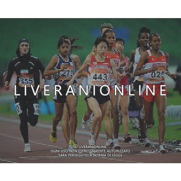 (101123) -- GUANGZHOU, Nov. 23, 2010 () -- Maryam Yusuf Isa Jamal of Bahrain (R1) competes during the women\'s 1500m final of athletics at the 16th Asian Games in Guangzhou, south China\'s Guangdong Province, Nov. 23, 2010. Maryam Yusuf Isa Jamal claimed the title. (/Guo Dayue) ©PHOTOSHOT/Agenzia Aldo Liverani Sas - ITALY ONLY: CINA - 16mi GIOCHI OLIMPICI ASIATICI