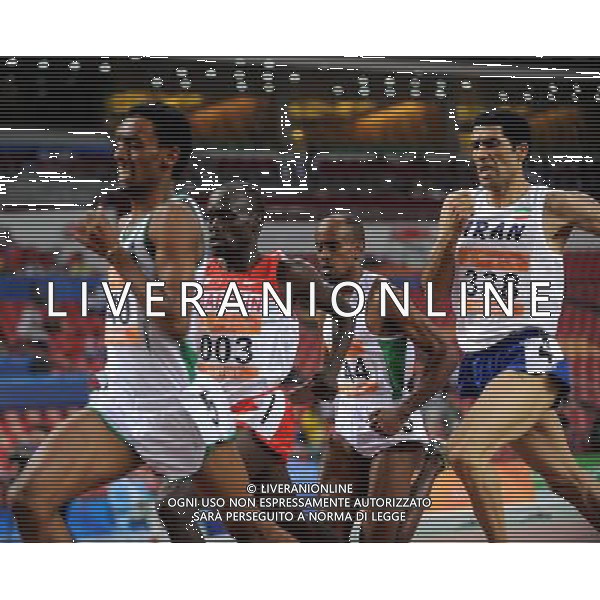 (101123) -- GUANGZHOU, Nov. 23, 2010 () -- Saudi Arabia\'s Mohammed Othman Shaween (R2), Iran\'s Sajad Moradi (R1) and Bahrain\'s Belal Mansoor Belal Ali (L2) compete during the men\'s 1500m final of athletics at the 16th Asian Games in Guangzhou, south China\'s Guangdong Province, Nov. 23, 2010. Mohammed Othman Shaween claimed the title with 3 minutes and 36.49 seconds. Sajad Moradi won the silver while Belal Mansoor Belal Ali got the bronze. (/Li Gang) ©PHOTOSHOT/Agenzia Aldo Liverani Sas - ITALY ONLY: CINA - 16mi GIOCHI OLIMPICI ASIATICI