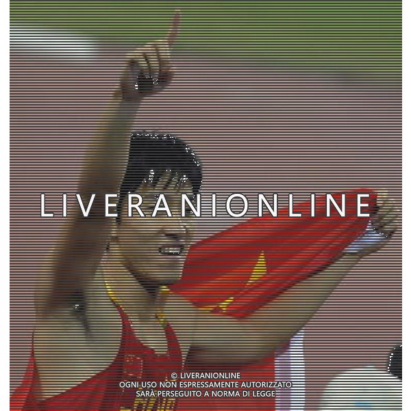 China\'s Liu Xiang celebrates after winning the men\'s 110m hurdles final at the 16th Asian Games in Guangzhou in south China\'s Guangdong province on Wednesday, Nov. 24, 2010. Liu Xiang won gold in 13.09 seconds.(Photo By Lu Tong/ColorChinaPhoto) - AG. ALDO LIVERANI SAS ITALY ONLY CINA - 16mi GIOCHI OLIMPICI ASIATICI 2010