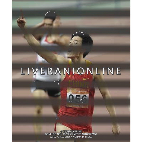 China\'s Liu Xiang celebrates after winning the men\'s 110m hurdles final at the 16th Asian Games in Guangzhou in south China\'s Guangdong province on Wednesday, Nov. 24, 2010. Liu Xiang won gold in 13.09 seconds.(Photo By Lu Tong/ColorChinaPhoto) - AG. ALDO LIVERANI SAS ITALY ONLY CINA - 16mi GIOCHI OLIMPICI ASIATICI 2010