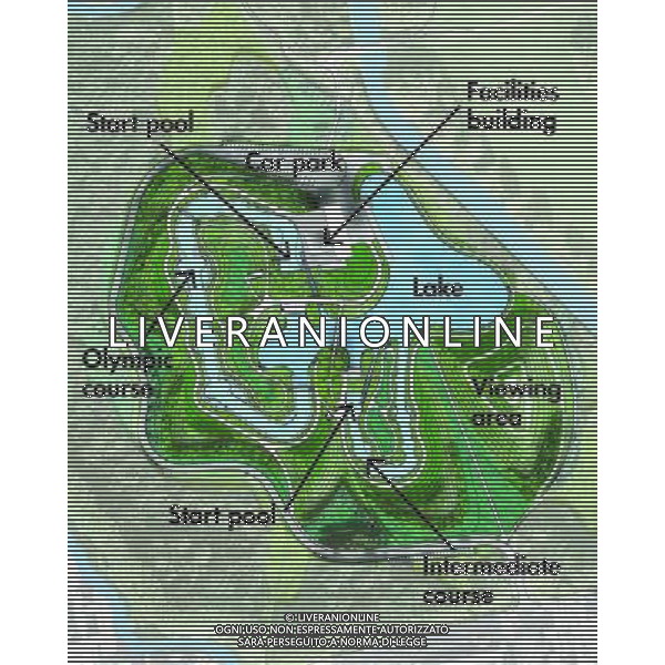 Annotated map showing the Canoe and White Water Slalom venue at Broxbourne. © Photoshot - Ag. Aldo Liverani sas ITALY ONLY COSTRUZIONE DEL CENTRO CANOA PER I GIOCHI OLIMPICI 2012 A LONDRA