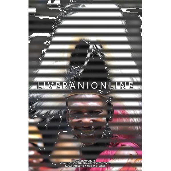 (101209) -- NAIROBI, Dec. 9, 2010 () -- A man from an aboriginal tribe in Eastern Province of Kenya wears a headgear made of fur on Dec. 7, 2010. 42 aboriginal tribes in Kenya share the cultural diversity with their different kinds of headgears made of fur, feather and shells. (/Zhao Yingquan)(djj) - Xinhua/Photoshot - Ag. Aldo Liverani sas ITALY ONLY NAIROBI - VARI COPRICAPO DELLE TRIBU\' DEL KENYA