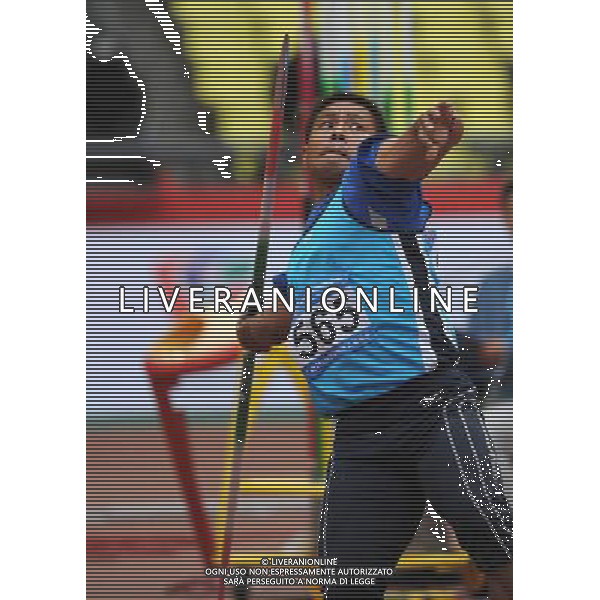(101214) -- GUANGZHOU, Dec. 14, 2010 () -- Chiang Chih Chung of Chinese Taipei competes during the men\'s javelin throw F13 final match at the Guangzhou 2010 Asian Para Games in Guangzhou, south China\'s Guangdong Province, Dec. 14, 2010. Chiang Chih Chung of Chinese Taipei won the silver medal of the event with 56.24 meters. (/Ren Junchuan) (xm) AG. ALDO LIVERANI SAS ITALY ONLY