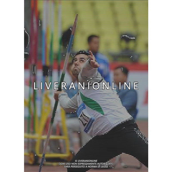 (101214) -- GUANGZHOU, Dec. 14, 2010 () -- Sajad Nikparast of Iran competes during the men\'s javelin throw F13 final match at the Guangzhou 2010 Asian Para Games in Guangzhou, south China\'s Guangdong Province, Dec. 14, 2010. Sajad Nikparast of Iran won the bronze medal of the event with 55.98 meters. (/Ren Junchuan) (xm) AG. ALDO LIVERANI SAS ITALY ONLY