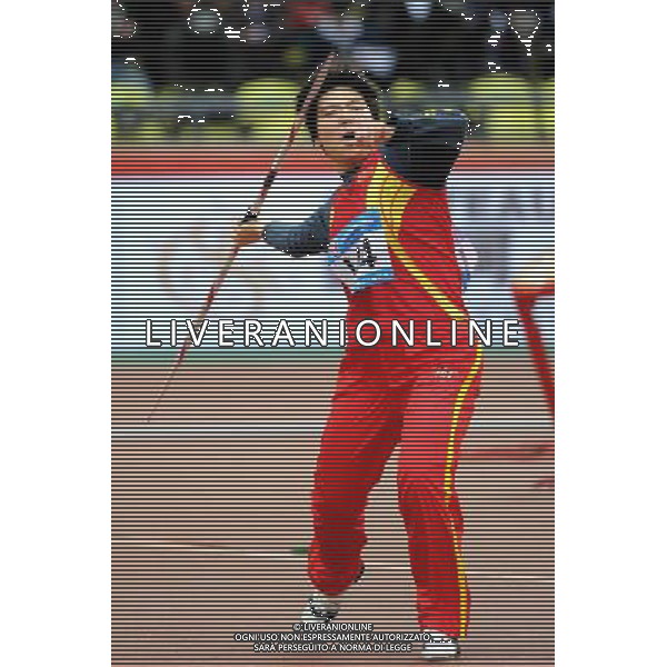 (101214) -- GUANGZHOU, Dec. 14, 2010 () -- China\'s Mi Na competes during the women\'s javelin throw F37/38 final of athletics competition at the Guangzhou 2010 Asian Para Games in Guangzhou, south China\'s Guangdong Province, Dec. 14, 2010. Mi Na won the silver with 27.96 meters. (/Ren Junchuan) AG. ALDO LIVERANI SAS ITALY ONLY