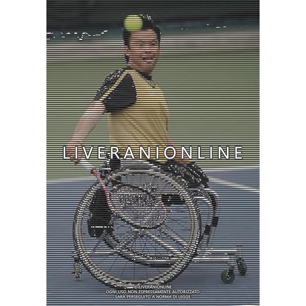 (101214) -- GUANGZHOU, Dec. 14, 2010 () -- South Korea\'s Lee Ha Gel competes during the 2nd round of the men\'s singles open of wheelchair tennis competition against China\'s Feng Xiaomin at the Guangzhou 2010 Asian Para Games in Guangzhou, south China\'s Guangdong Province, Dec. 14, 2010. Lee Ha Gel won 2-0 to enter the next round. (/Yue Yuewei) AG. ALDO LIVERANI SAS ITALY ONLY