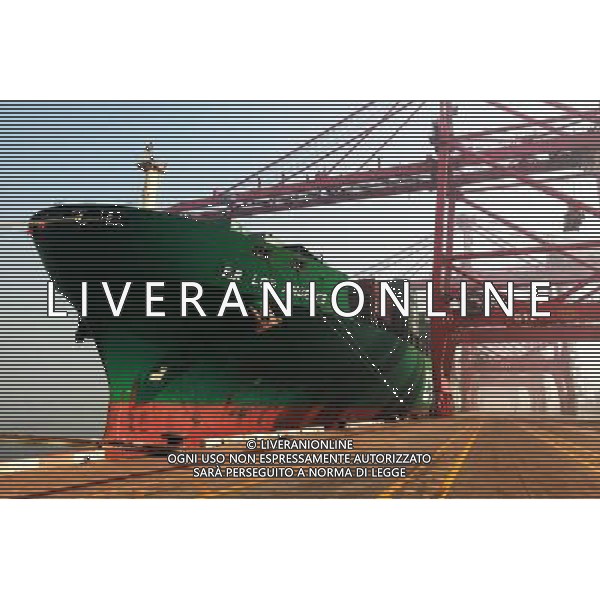 (101201) -- LIANYUNGANG, Dec. 1, 2010 () -- A cargo ship is anchored in Lianyungang Port in Liangyungang, east China\'s Jiangsu Province, Dec. 1, 2010. It is the 18th anniversary of the launching of the second Asia-Europe Land Bridge Wednesday. The Land Bridge, put into operation in 1992, is the most economical and fastest Asia-Europe land rail route at present. The 10,870-km route starts from east China\'s coastal city of Lianyungang, and finishes at Netherland\'s Rotterdam. (/Wang Jianmin) (wxy) AG. ALDO LIVERANI SAS ITALY ONLY