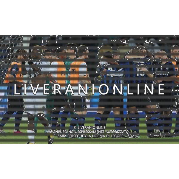 FIFA Club World Cup UAE 2010 Finale 1¡-2¡ Posto Abu Dhabi (Emirati Arabi) Zayed Sports City - 18.12.2010 TP Mazembe Englebert-FC Inter Nella Foto:Maicon-Diego Milito-Wesley Sneijder-Javier ZAnetti festeggiano /Ph.Vitez-Ag. Aldo Liverani