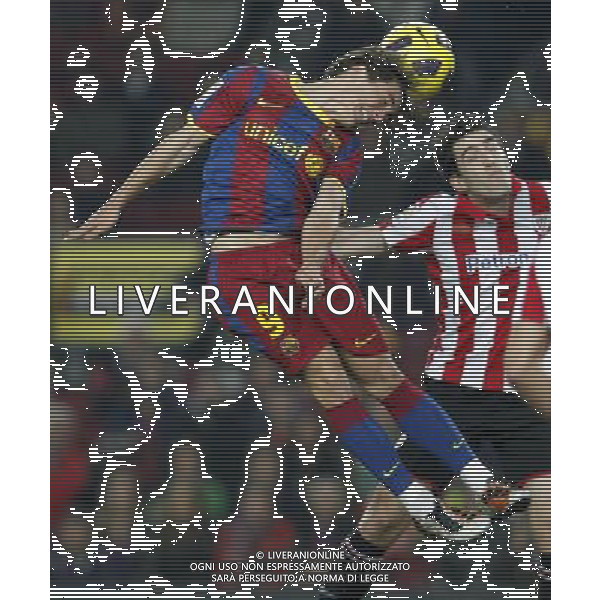 FC Barcelona\'s Bojan Krkic (l) and Atletic de Bilbao\'s Andoni Iraola during King\'s Cup of Spain match.December 21,2010. (ALTERPHOTOS/Acero) - ALFAQUI - AG. ALDO LIVERANI SAS ITALY ONLY PARTITA CALCIO BARCELLONA vs ATLETICO DI BILBAO: COPPA DEL RE SPAGNA 2010