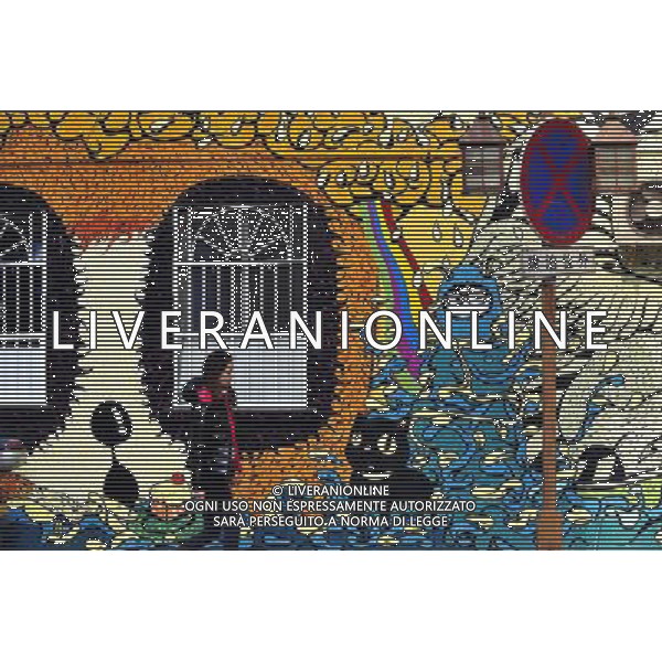 HANGZHOU, 4 gennaio 2011 () - Cittadini mentre guardano un edificio con una decorazione pittorica sulla parete esterna a Hangzhou, capitale della Cina orientale di Zhejiang Province, 4 gennaio 2011. I lavori di verniciatura sono costati ad un un giovane artista due mesi di lavoro per finirlo (/ Zhong Li) AG. ALDO LIVERANI SAS ITALY ONLY