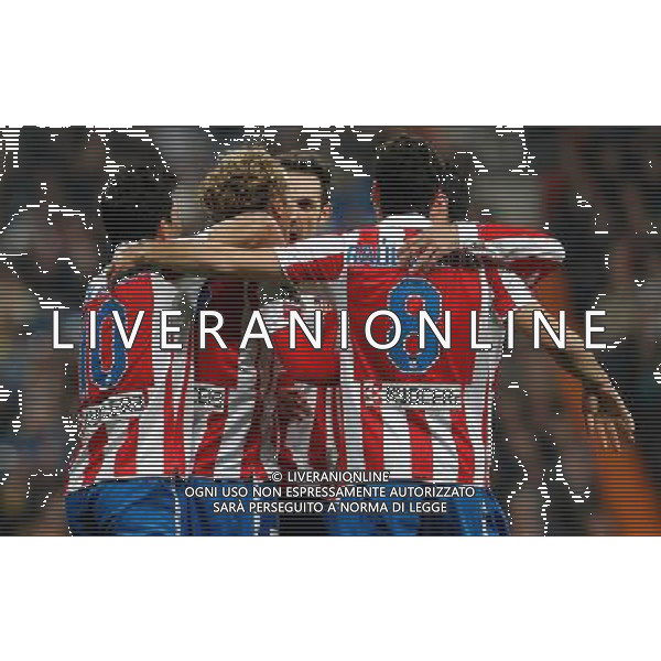 Atletico de Madrid\'s Kun Aguero, Diego Forlan, Juanfran and Raul Garcia celebrate goal during Spanish King\'s Cup match.January 13,2011. (ALTERPHOTOS/Acero) AG ALDO LIVERANI ONLY ITALY