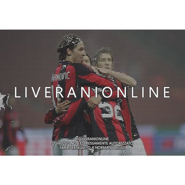 Milan - Bari Coppa Italia Tim Cup 20/01/2011 nella foto abbracci esultanza dopo il gol di merkel con ibrahimovic e compagni ©luzzani/Agenzia Aldo Liverani Sas