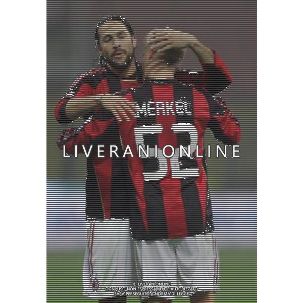 Milan - Bari Coppa Italia Tim Cup 20/01/2011 nella foto abbracci esultanza dopo il gol di merkel con yepes ©luzzani/Agenzia Aldo Liverani Sas