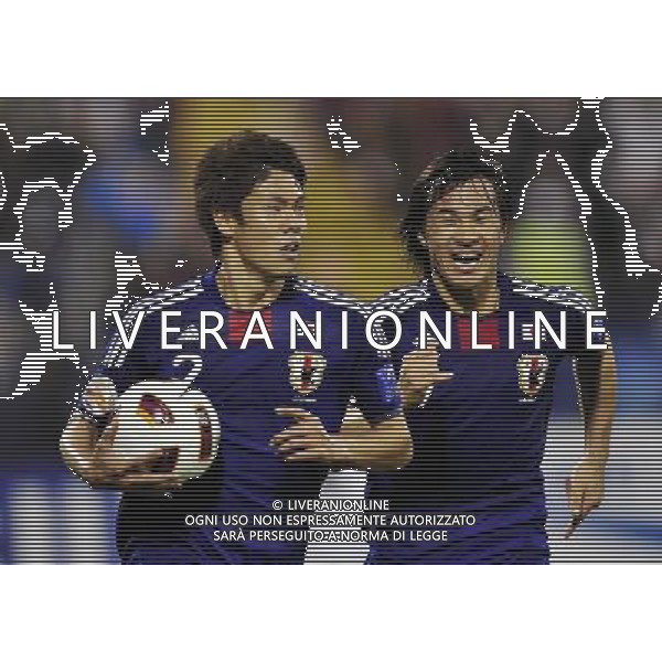 (110121) -- DOHA, Jan. 21, 2011 () -- Japan\'s Masahiko Inoha (L) celebrates after the winning goal during the 2011 Asian Cup quarter-final football match against Qatar in Doha, capital of Qatar, Jan. 21, 2011. Japan won 3-2 and advanced to the semifinal. (/Tao Xiyi) /PHOTOSHOT/AG ALDO LIVERANI SAS - ASIAN CUP 2011 ITALY ONLY