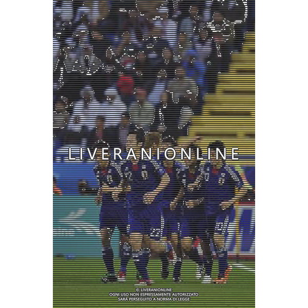 (110121) -- DOHA, Jan. 21, 2011 () -- Shinji Kagawa (1st R) of Japan celebrates his goal with teammates during the 2011 Asian Cup quarter-final football match against Qatar in Doha, capital of Qatar, Jan. 21, 2011. (/Tao Xiyi) /PHOTOSHOT/AG ALDO LIVERANI SAS - ASIAN CUP 2011 ITALY ONLY